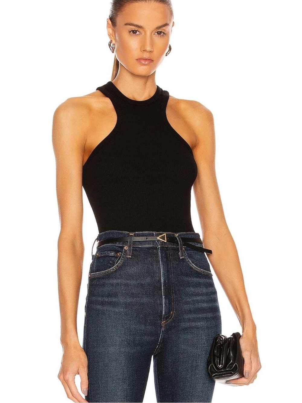 AGOLDE Bea Tank Black Size Medium M Ribbed Cutaway Tank Top High Neck Shirt